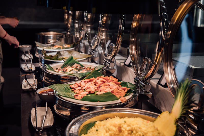 Large venue catering setup with pizza station